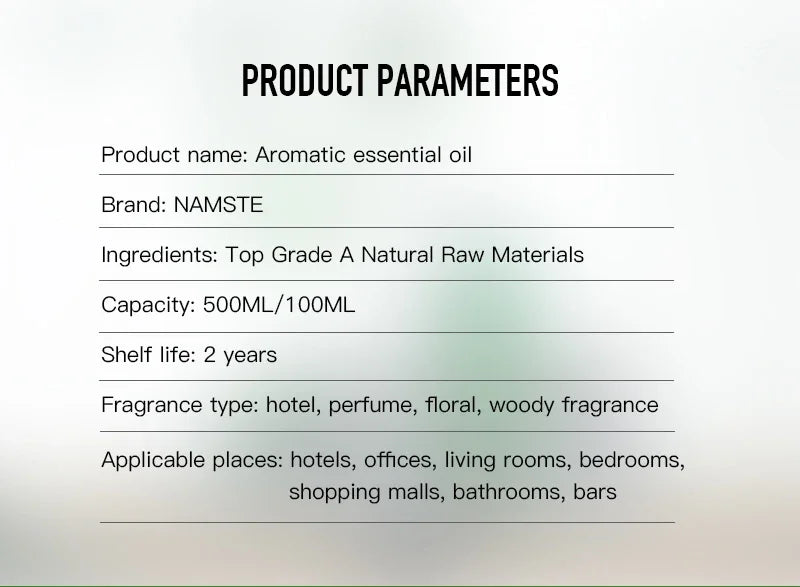 NAMSTE Diffuser Essential Oil Hotel Essential Oil Home Fragrance Aromatizador Humidificador Aceites Esenciales Aroma Diffuser