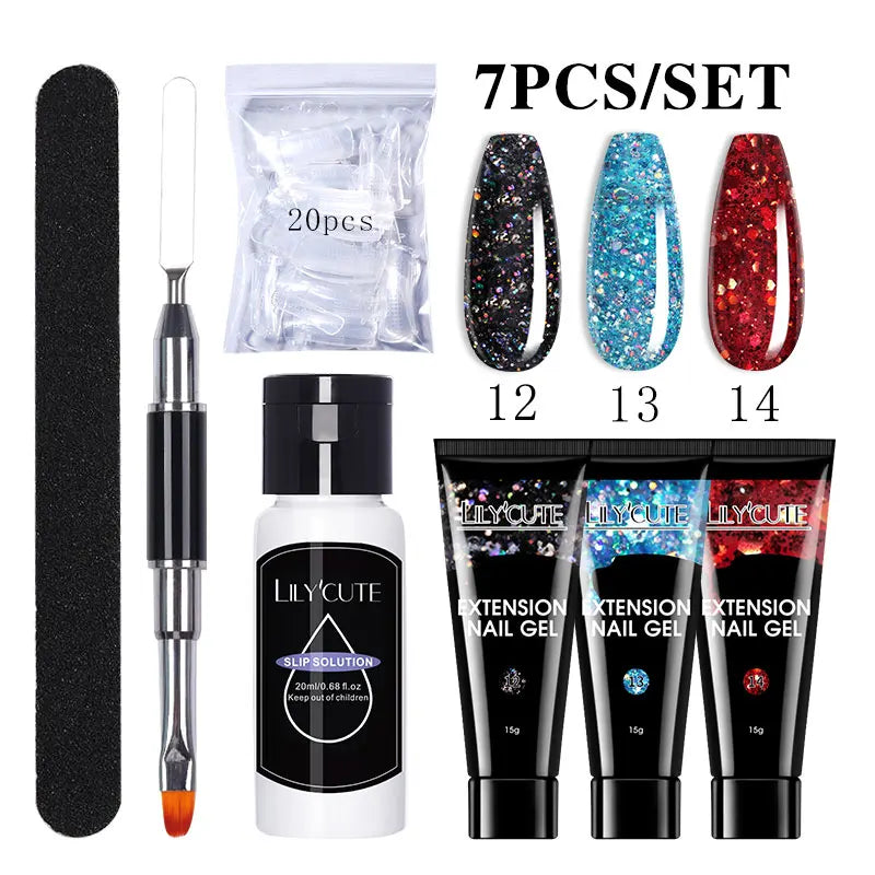 LILYCUTE 15ml Nail Extension Gel Kit Soak Off UV Gel Acrylic White Clear Pink Gel Nail Polish LED Lamp Manicure Set For Nail Art