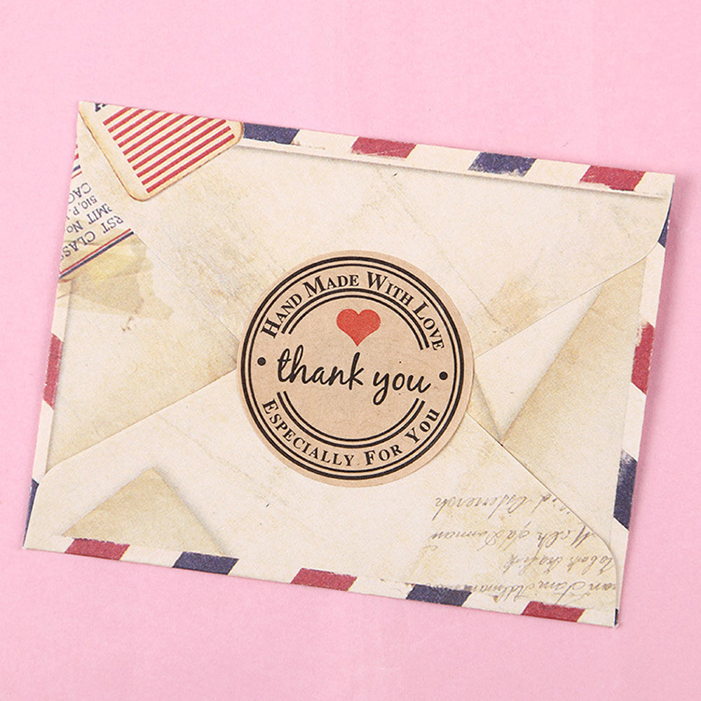 500pcs Vintage Kraft Paper Stickers Scrapbook Gift Stationery Label Stickers Handmade With Love Thank You For The Stickers
