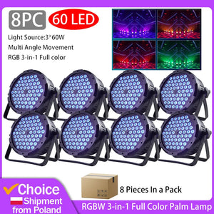 8PCS 60*3W LED Par Lights RGBW Full Color DMX 512 Sound Control Audience Face Lights DJ Disco Stage Strobe Lights Party Bar