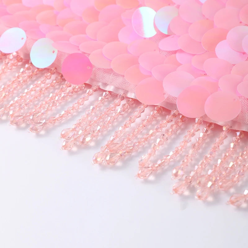 Sexy Sequined Halter Skirt Set Women Sleeveless Lace Up Tops Hip Package A-line Skirts 2025 Summer Lady Chic Party Beach Outfits