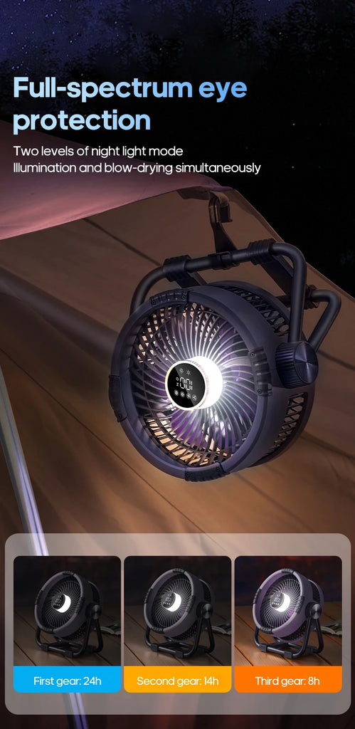 Portable 6 in 1 Outdoor Camping Fan 20000mAh Rechargeable Wireless Tent Ceiling Fan 4 Speed Adjustment LED Lighting Power Bank