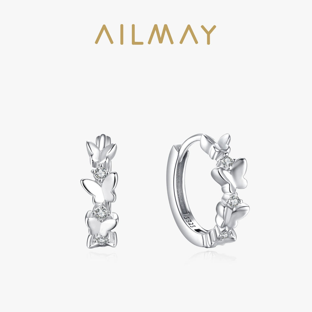 Ailmay 925 Sterling Silver Trendy Butterfly Zircon Hoop Earrings Charm Animal Ear Buckles For Women Christmas Gift Fine Jewelry
