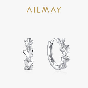 Ailmay 925 Sterling Silver Trendy Butterfly Zircon Hoop Earrings Charm Animal Ear Buckles For Women Christmas Gift Fine Jewelry