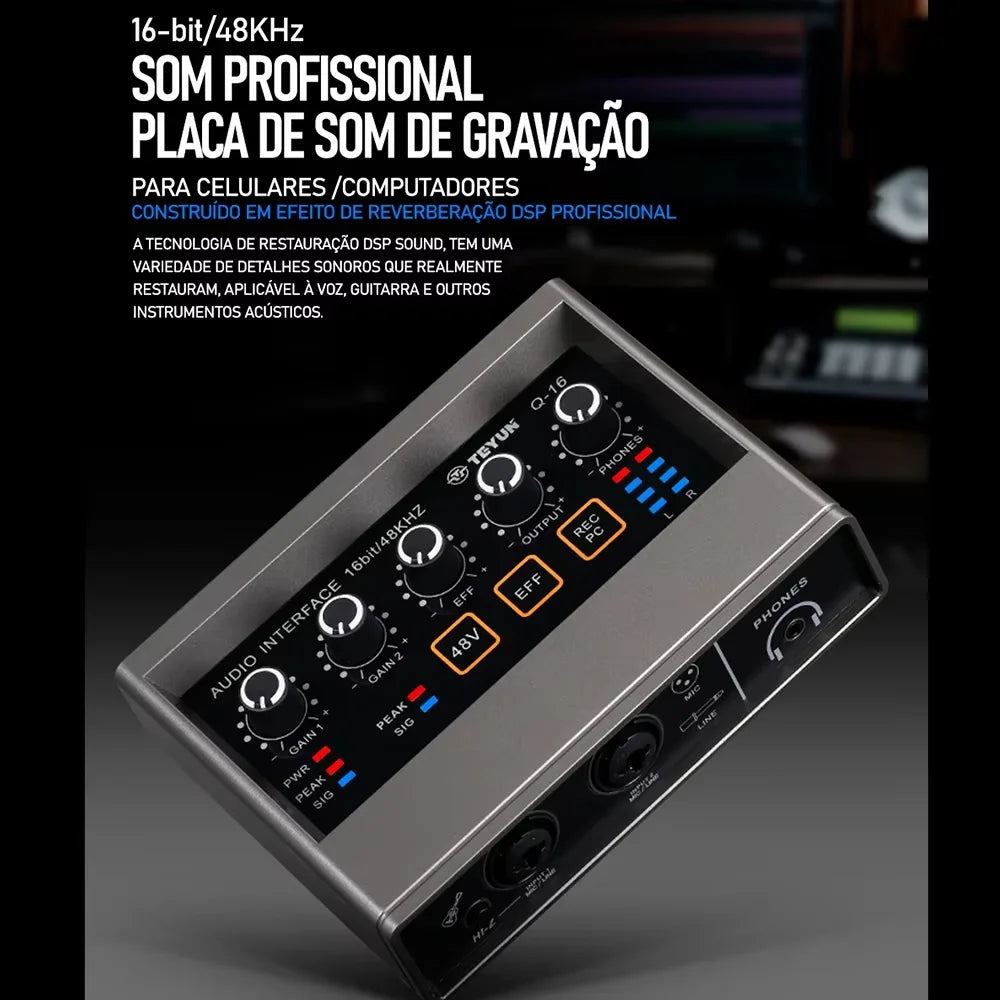 TEYUN Q-16 Professional Audio Sound Card With Electric Guitar Monitor Recording Live Broadcast For Studio Interface Singing