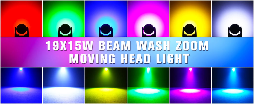 Yiflamefly 2Pcs Moving Head Lights With19X15W RGBW LED DMX512 Stage Light For DJ Karaoke Dance Hall KTV Disco Bar Stage Lighting