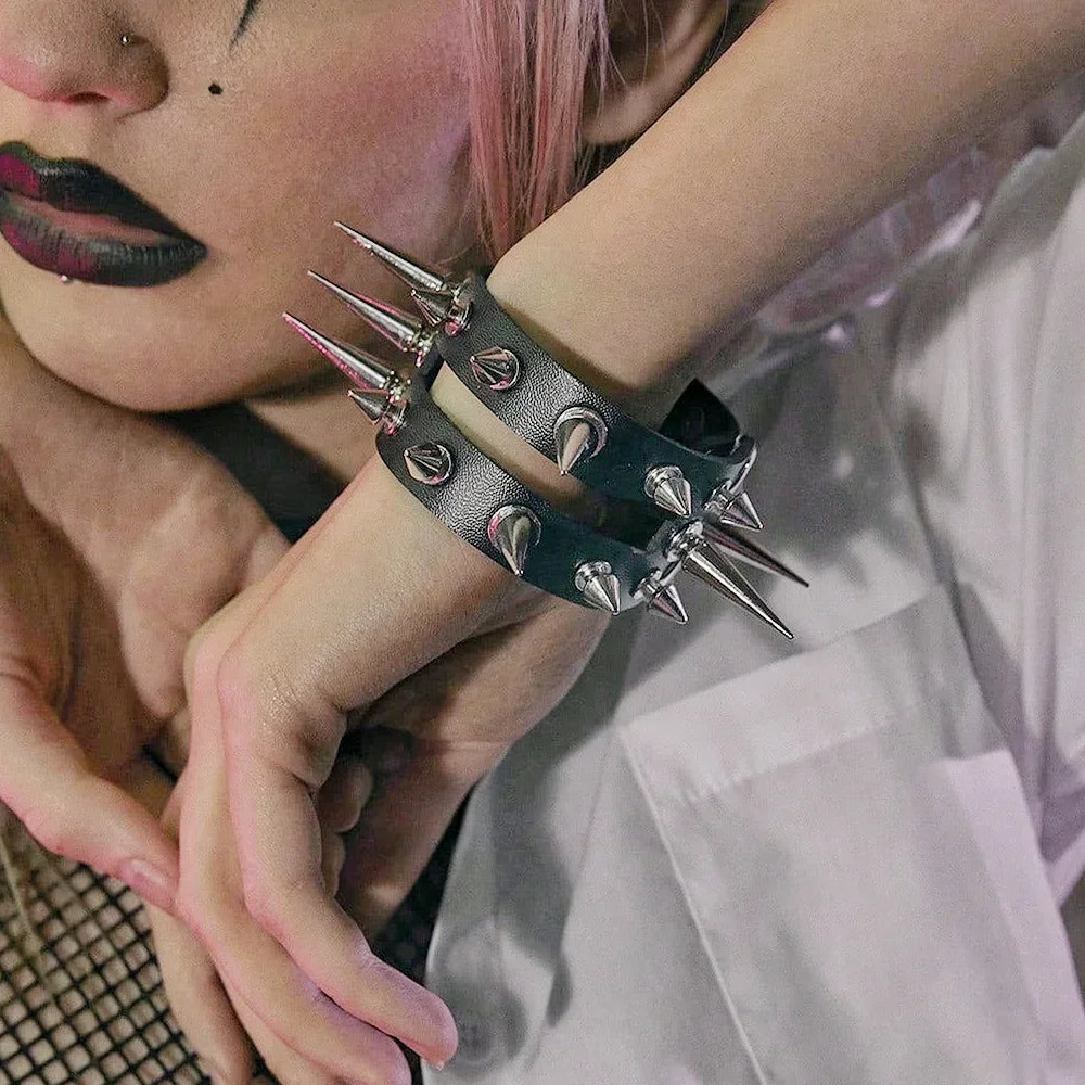 Punk Hip Hop Rock PU Leather Bracelet Unisex Trendy Chain Skull Pentagram Rivet Bracelet Party Jewelry Accessories