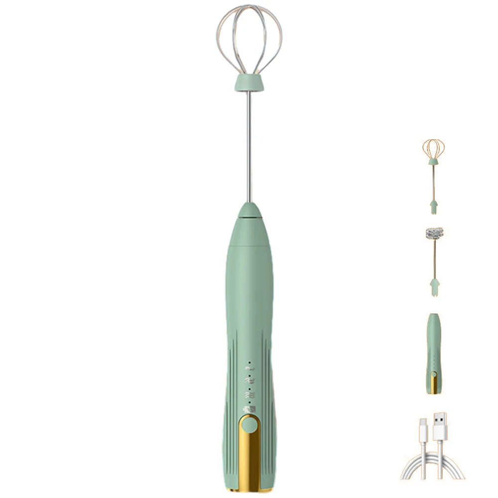 Electric Egg Beater 3 Speeds Mini Stirrer Whipper Stainless USB Rechargeable 1500mAh Wireless for Latte/Cappuccino/Hot Chocolate