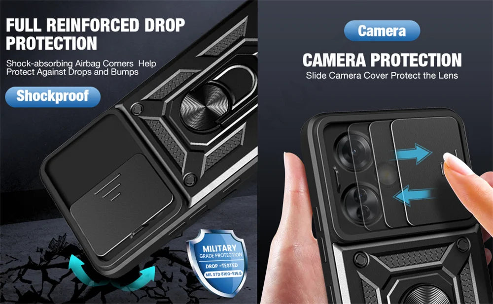 Case for OPPO Reno 11F 11 10 5G Pro Camera Lens Cover Phone Case Ring Stand Armor TPU Antill Silicone Rotate Cover