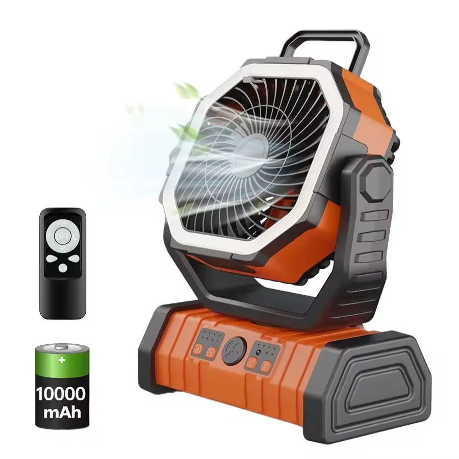 Portable USB Rechargeable Camping Fan Wireless Handheld Cooling Fan with Hook 270° Rotatable Head 10000mAh 20000mAh