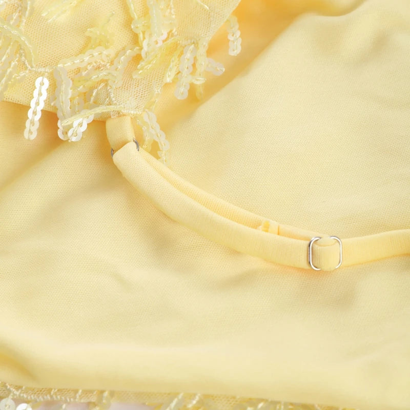 Sexy Sequined Halter Skirt Set Women Sleeveless Lace Up Tops Hip Package A-line Skirts 2025 Summer Lady Chic Party Beach Outfits