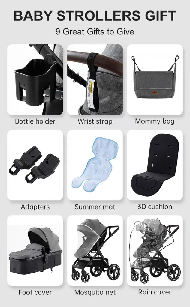 Luxury Baby Stroller 3 in1 Portable Travel Baby Carriage Fold Pram High Landscape Aluminum Frame Newborn Infant Stroller