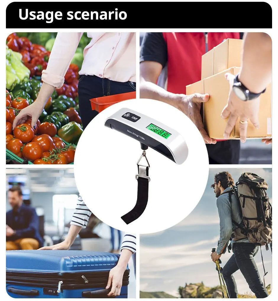110Lb/50Kg Hanging Baggage Scale Digital Luggage Scale LCD Display Portable Suitcase Weighing Scale Travel Luggage Weight Scale