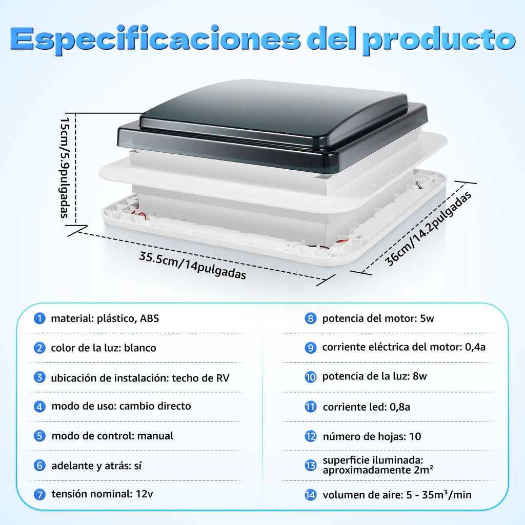 Caravan Roof Vent Fan for RV Light-transmitting Window Motorhome Air Ventilation Automatic Exhaust Fan with LED Light 12V