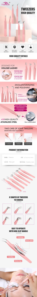 Fadvan Tweezers for Lashes Extension Fiber Tips Stainless Steel Makeup Tweezers Anti-static Free Print Your Logo