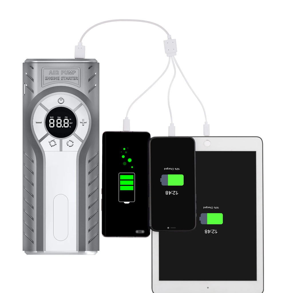 2000A Car Jump Starter Air Pump Multi-Function 4 In 1 Air Compressor Power Bank Car Battery Starter Starting Auto Tyre Inflator