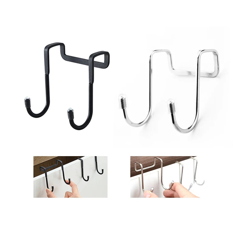 Stainless Steel Double S Hook Free Punch Wall Hanging Bathroom Kitchen Door S Hook Towel Storage Rack