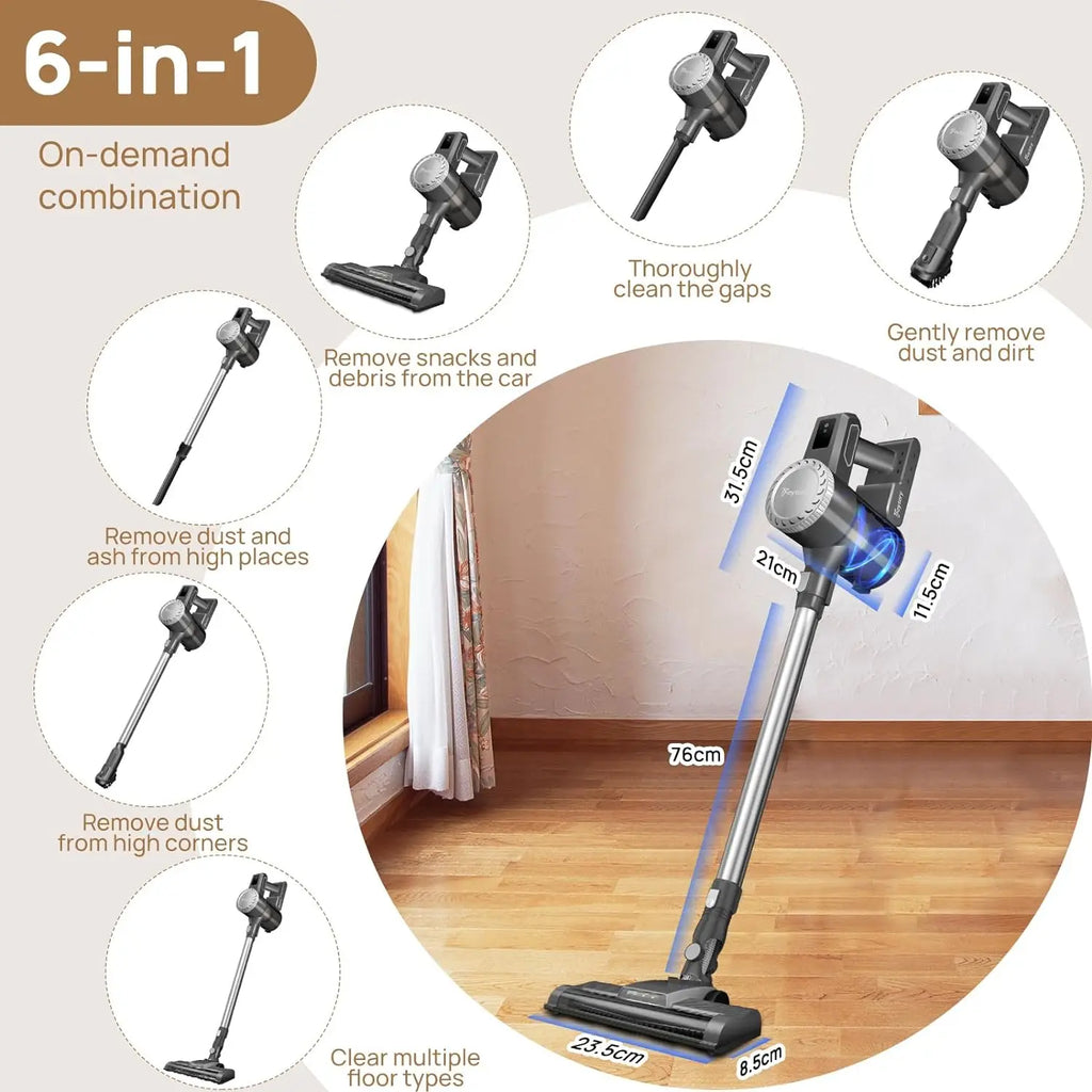 Pet Friendly-Cordless Vacuum Cleaners,6-in-1 Stick Vacuum Up to 40 Mins Runtime,30Kpa for Home/Carpet/Hardwood Floor/Pet Hair