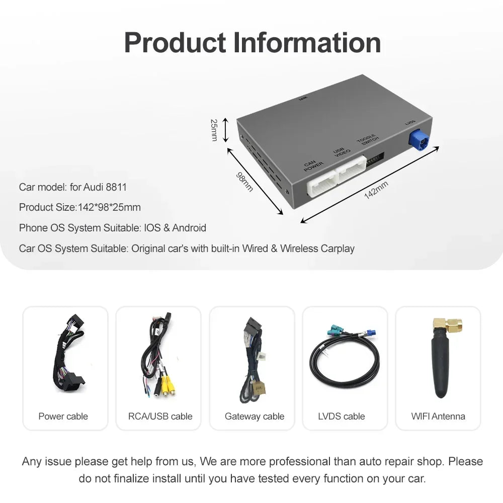 2025 New AUTOABC  Wireless Android Auto for Audi Car A8 2011-2017 Carplay Interface Mirror Link Air Play