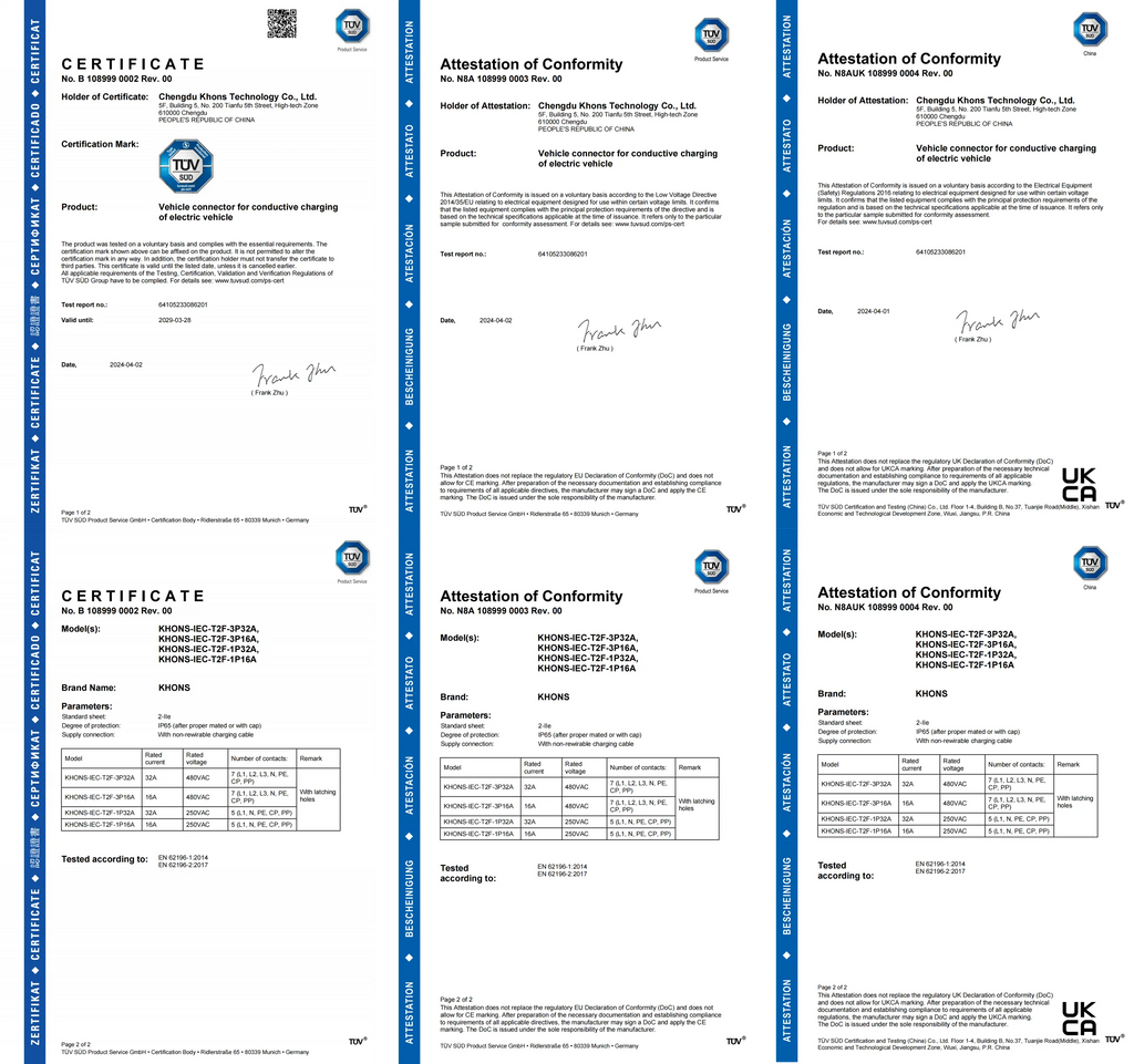 Khons 7KW EV Cable Type2 To Type2 Ev Charging 32A EV Cable Type2 Female To Male Plug EVES Charging Stations 5M Cable TPU IP65