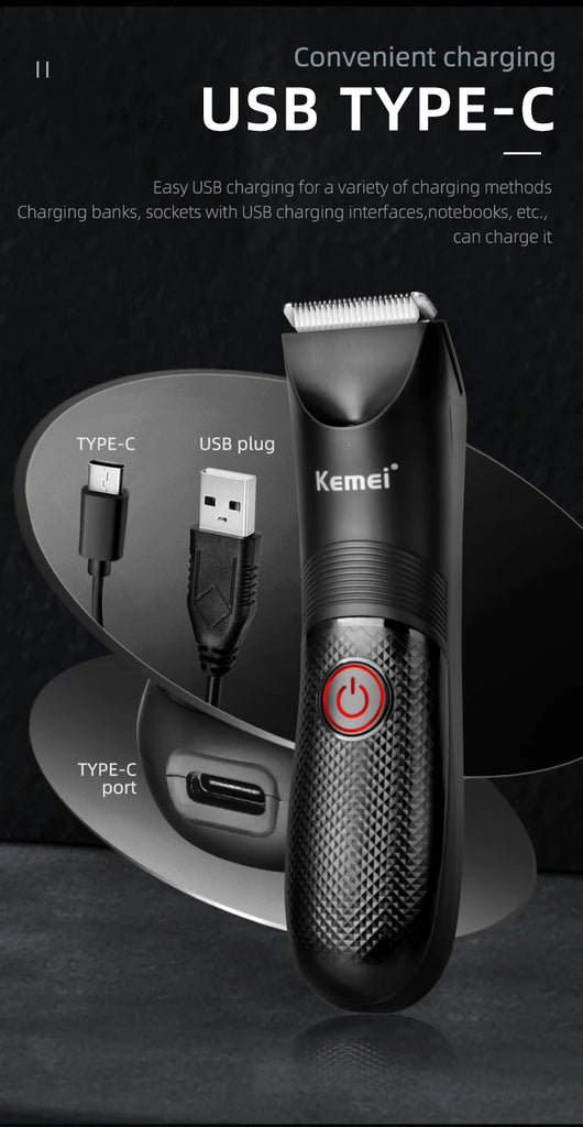 Kemei Groin Area Hair Trimmer Body Hair Hygiene Razor Ceramic Blade Waterproof Wet Dry Clippers Electric Shaving Machine KM-1838