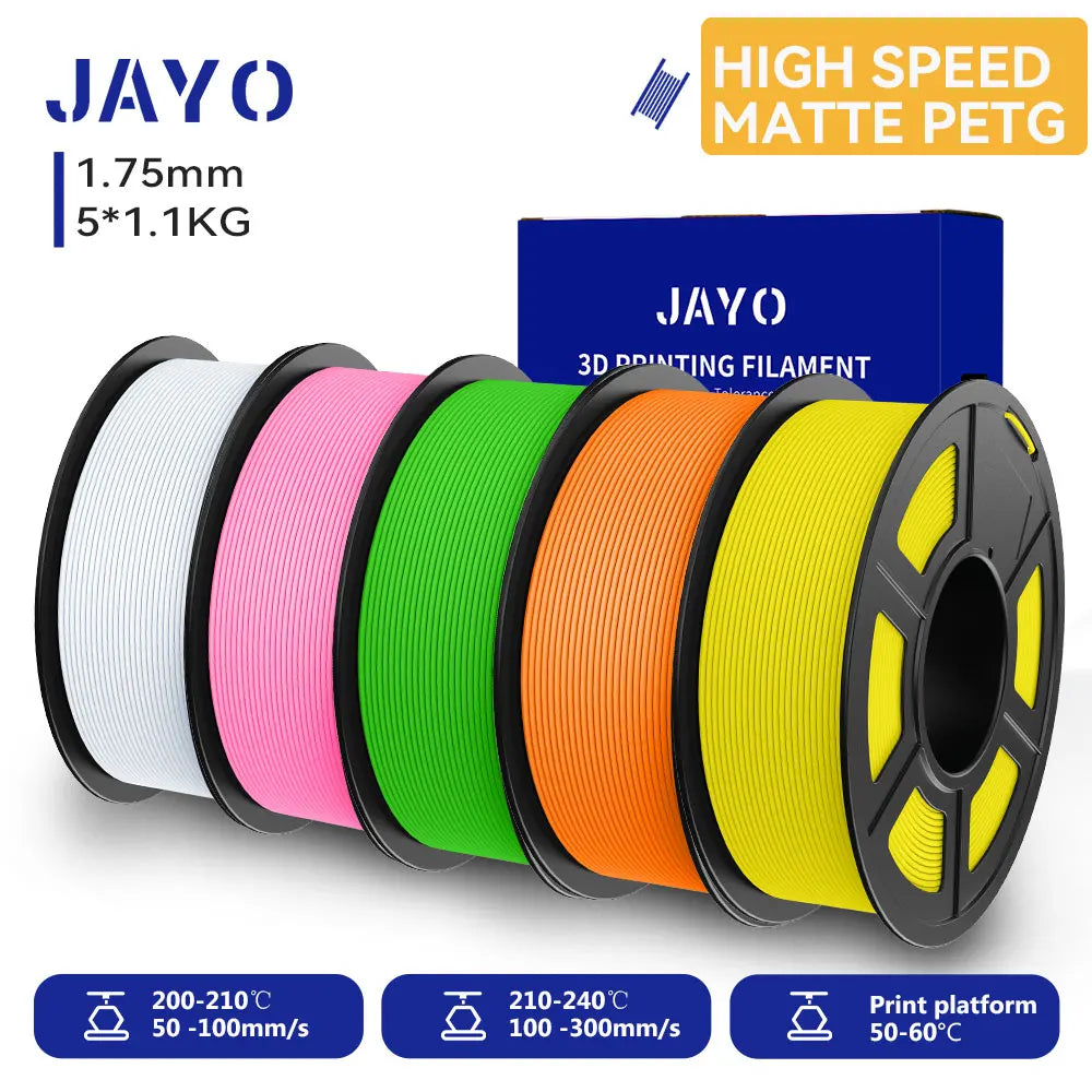 JAYO PETG 3D Filament 1.75MM High Speed PETG 3D Printer Filament 4Rolls High Flow Speedy Matte Effect 3D Printing Mateials