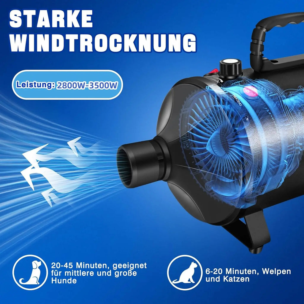 Negative Ion Smart Pet Blower Negative Ion large dog Pet Hair Dog Hair Dryer Blower 3500W with 4 Nozzles Hair Dryer for Pets Pet