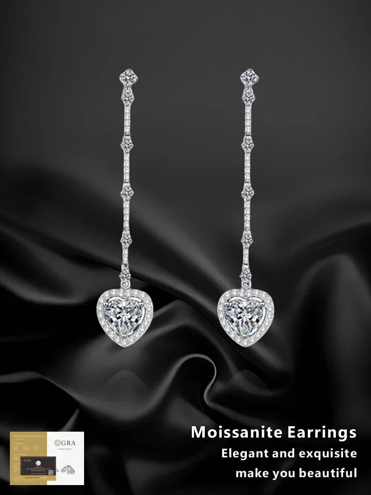 Hot sales Silver earrings jewelry 925 sterling silver charms earrings Long Fringed Love Bag Moissanite is suitable for daily wea