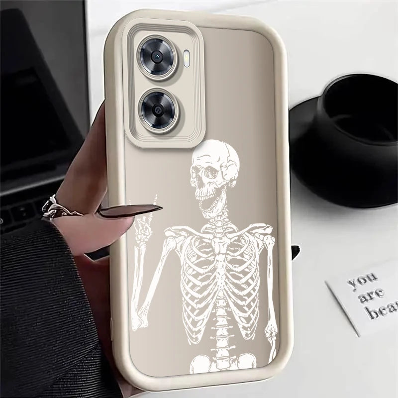 Skull Silicone Phone Case On For OPPO A57 A74 A95 A60 A78 A83 A76 A58X A96 A97 A94 A93 A73 A58 A77 A56S A55 A54 A53 4G 5G Cover