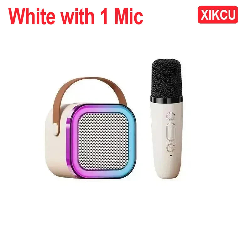 Portable Bluetooth 5.3 Karaoke Speaker 3D Surround Sound with 1-2 Wireless Microphones Home Family Singing for Aux/U Disk/TF