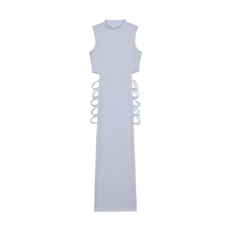 Criss Cross Cut Out Dress, Sexy Bodycon Mock Neck Sleeveless Dress, Women's Clothing - Mighty Dollars