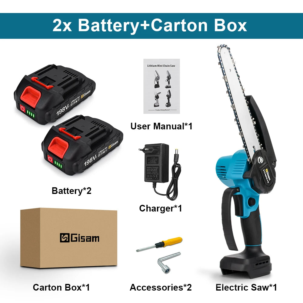 Gisam 8 Inch Brushless Electric Chainsaw Cordless Electric Saw Woodworking  Cutting Tool Compatible with Makita 18v Battery Pin