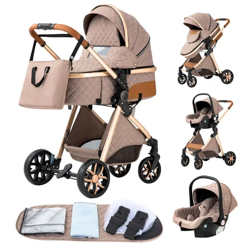 Luxury Baby Stroller 3 in 1 Newest Easy Folding Multifunctional Stroller Travel Portable Baby Carriage Safety Seat EU Standard