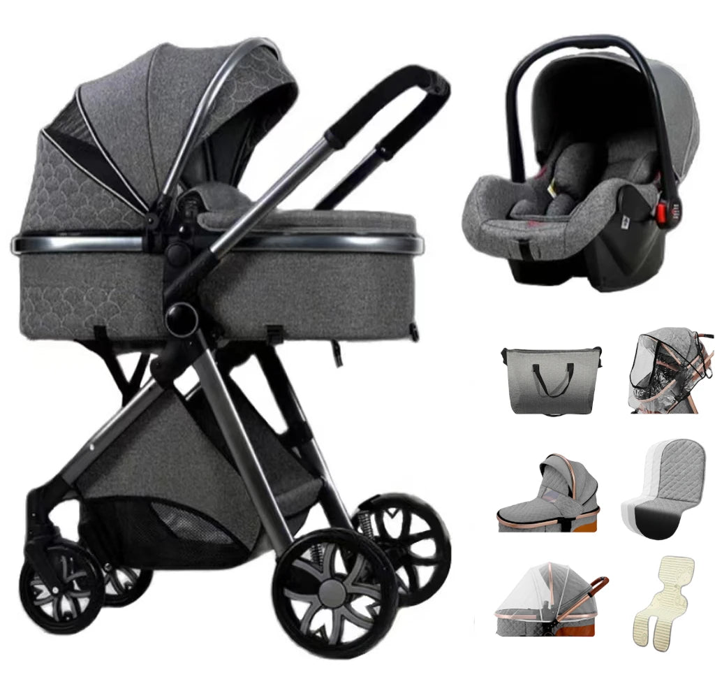 Luxurious Baby Stroller 3 in 1 Portable Travel Baby Carriage Folding Prams High Landscape Aluminum Frame Car for Newborn Baby