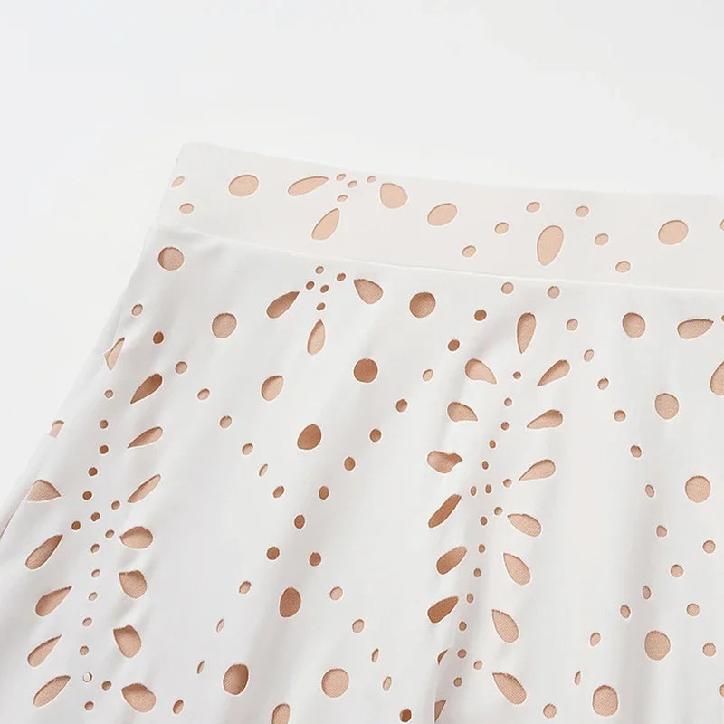 Women Bikini Set Swimsuit Sexy V Neck Solid Color Laser Cutting Flower Swimsuit Beachwear Luxury Summer Beachwear Dress