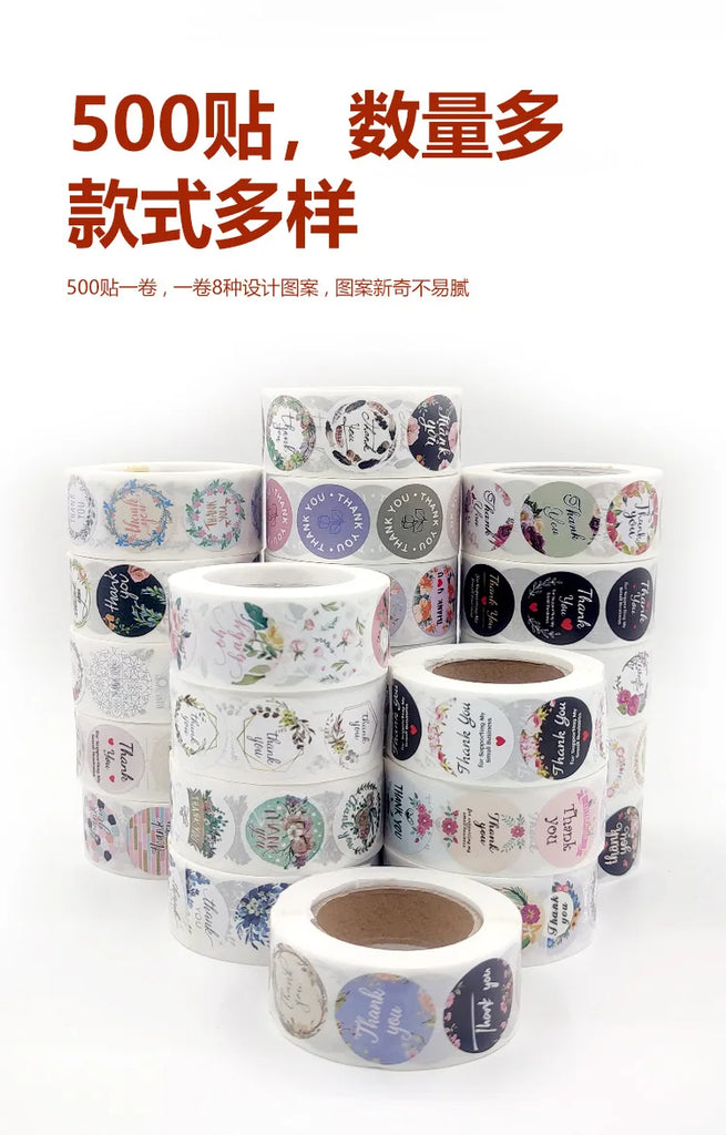 500pcs Labels Roll Flower Thank You Stickers Scrapbooking For Gift Decoration Stationery Sticker Seal Label Handmade Sticker