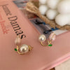 2pc French Tulip Flower Stud Earrings Light Luxury Imitation Pearl Earrings Women's Fashion Summer Female Ear Jewelry Party Gift