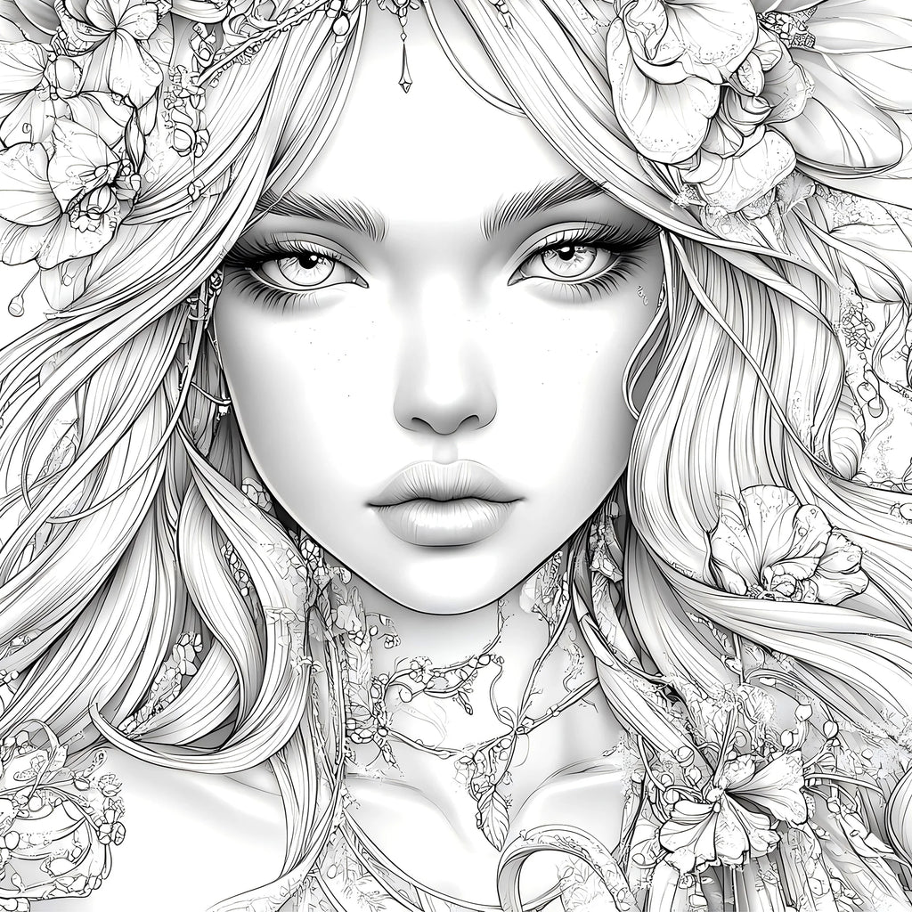 Adult Picture Book: Beautiful Women in Bloom for Makeup Practice with Detailed Portraits and Coloring Pencil Techniques