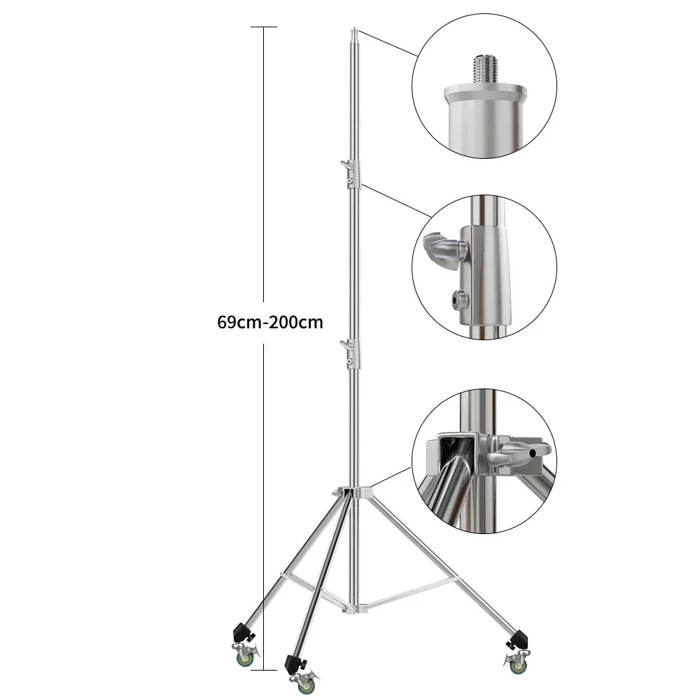 SH Metal Floor Light Stand Photography Fill Lighting Stand With 3pcs Casters Wheel Dual-use Background Light Stand