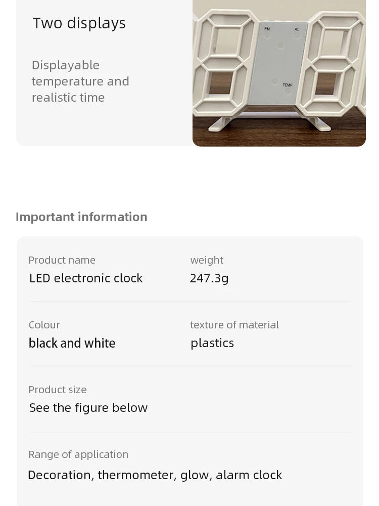 3D LED Wall Clock: Modern Digital Design with Nightlight & Luminous Alarm for Living Room Decor