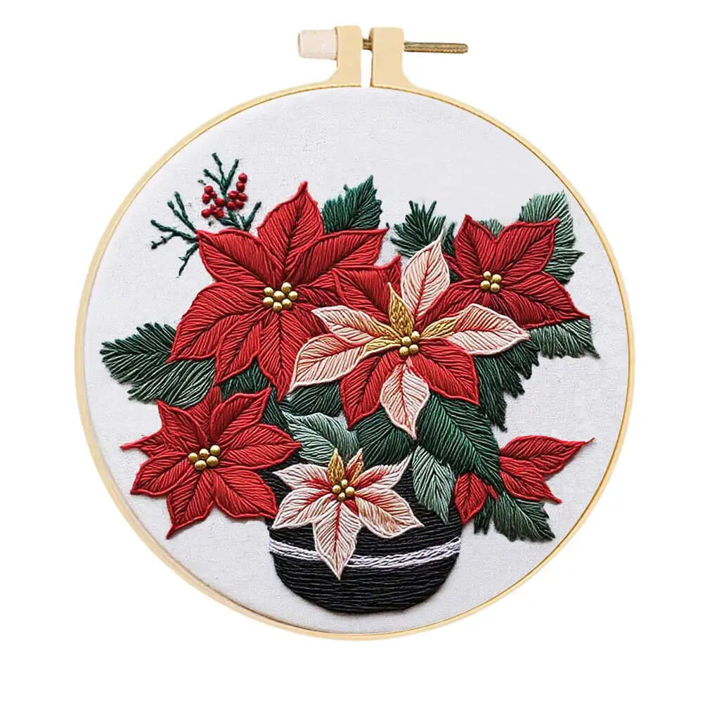 1set Embroidery Kits Flower With Hoop Needlework Suitable Beginners Pattern Floral Thread DIY Handmade Home Decor