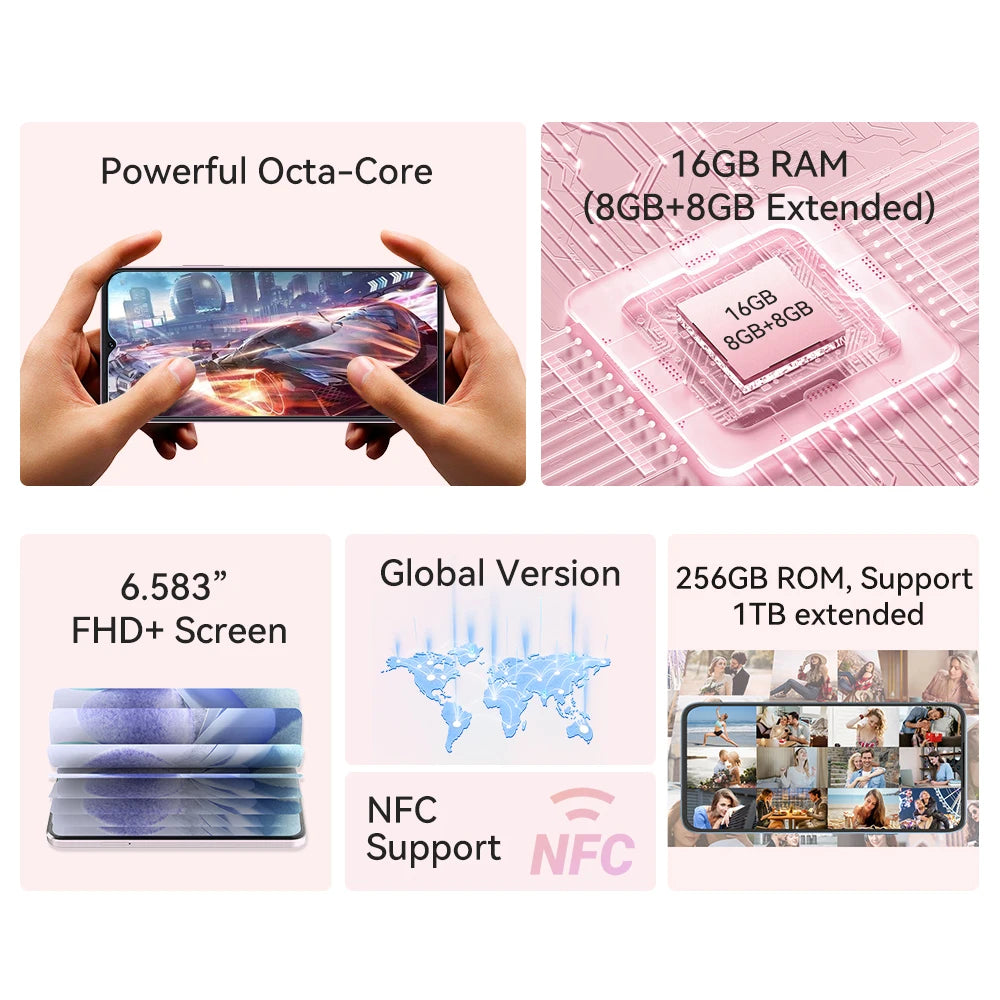 Cubot Hafury V1, Smartphone Android, 16GB RAM(8GB+8GB), 256GB ROM, Dual Screen, 64MP Camera, NFC, Global Version, Dual 4G Phone