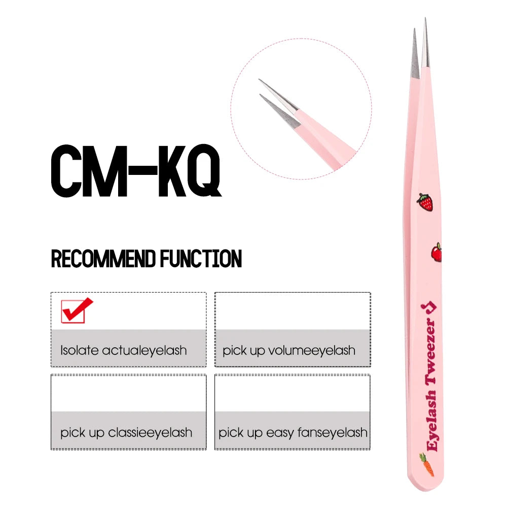 Eyelash Tweezers Pink Strawberry Stainless Steel Superhard Tweezers For Lash Extension High Precision Anti-Static Makeup Tweezer
