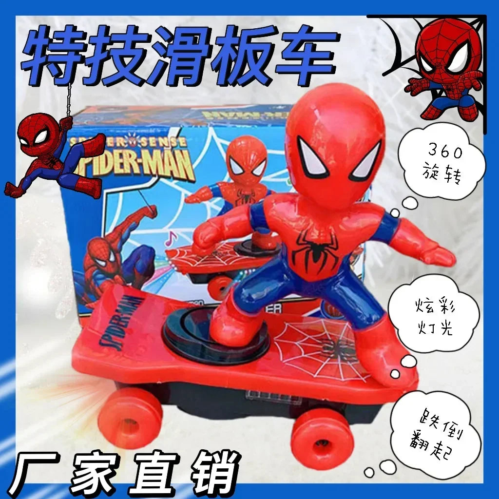 New The Avengers Spiderman Automatic Flip Rotation Skateboard Acousto-optic Car Electric Music Stunt Scooters Toy Christmas Gift