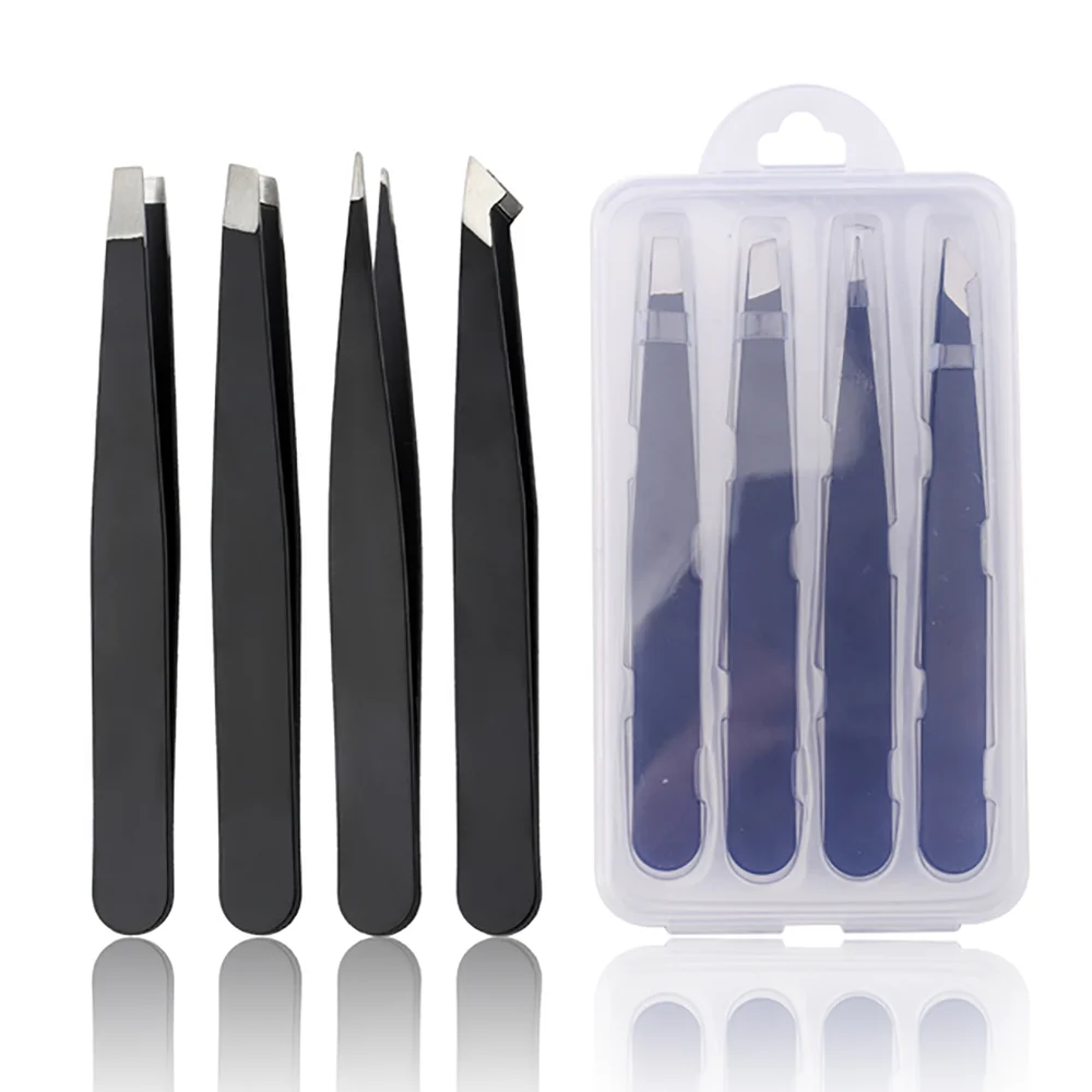 Tweezers Set 4piece Professional Stainless Steel Tweezers Precision Tweezers for Eyelash Extension Eyebrows Facial Blackhead