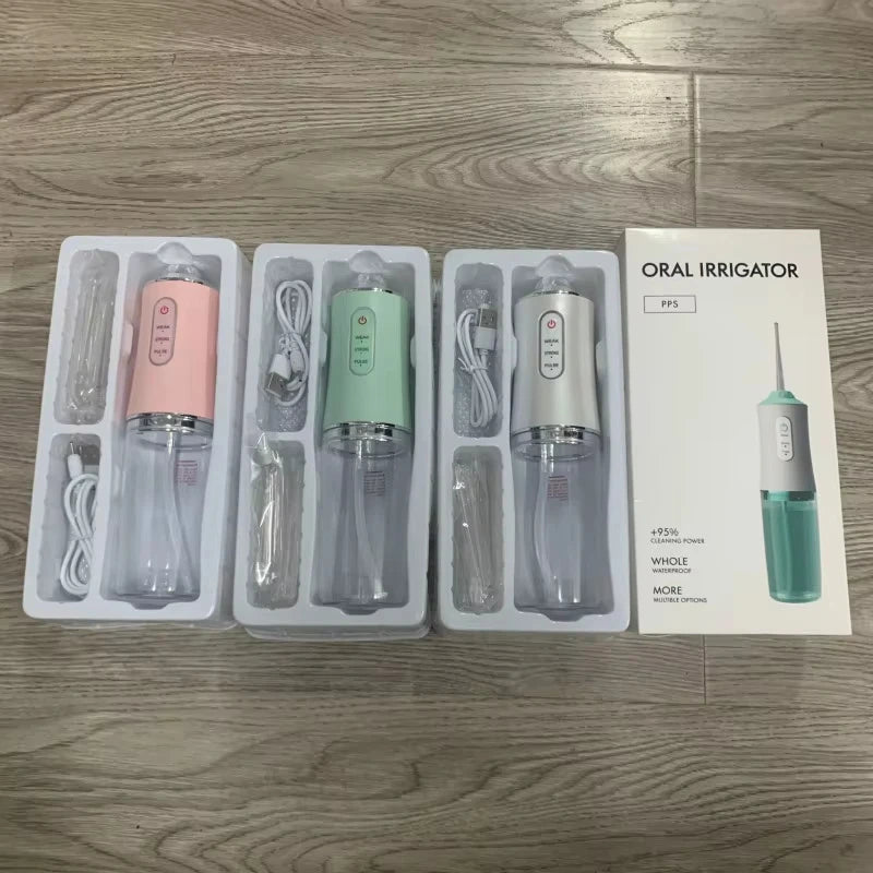 Oral Irrigator Portable Dental Water Flosser USB Rechargeable Water Jet Floss Tooth Pick 4 Jet Tip 220ml 3 Modes IPX7 1400rpm