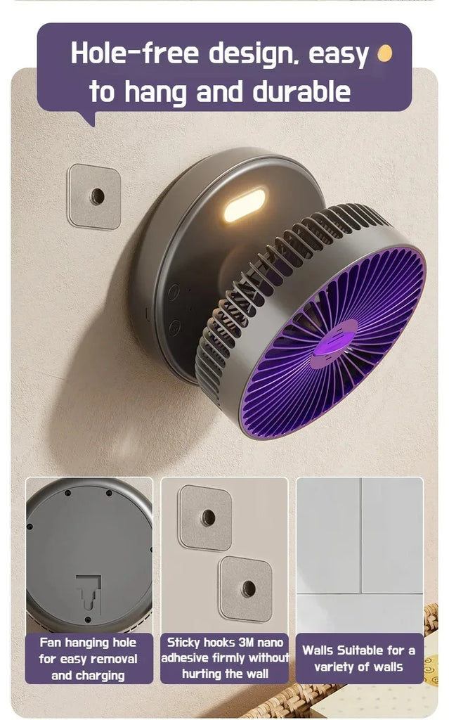 Foldable Desktop Fan Mini  Wall-Mounted Fan With Warm Night Light Rechargeable 4 Gears Adjustable Portable Air Circulation Fan - Mighty Dollars