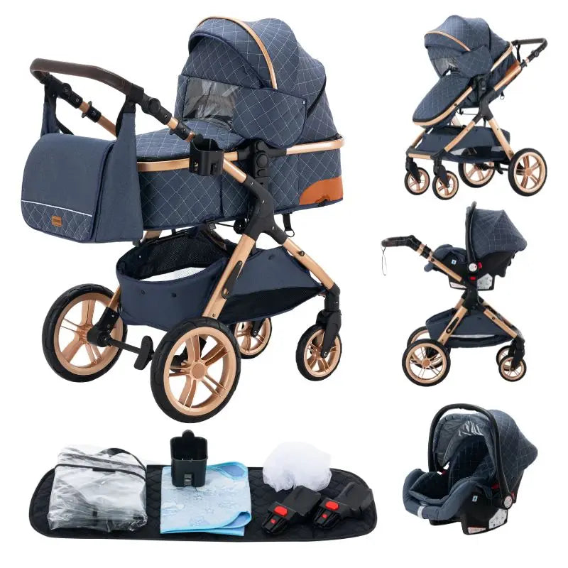 Luxury Baby Stroller 3 in 1 Newest Easy Folding Multifunctional Stroller Travel Portable Baby Carriage Safety Seat EU Standard