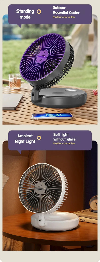 Foldable Desktop Fan Mini  Wall-Mounted Fan With Warm Night Light Rechargeable 4 Gears Adjustable Portable Air Circulation Fan - Mighty Dollars