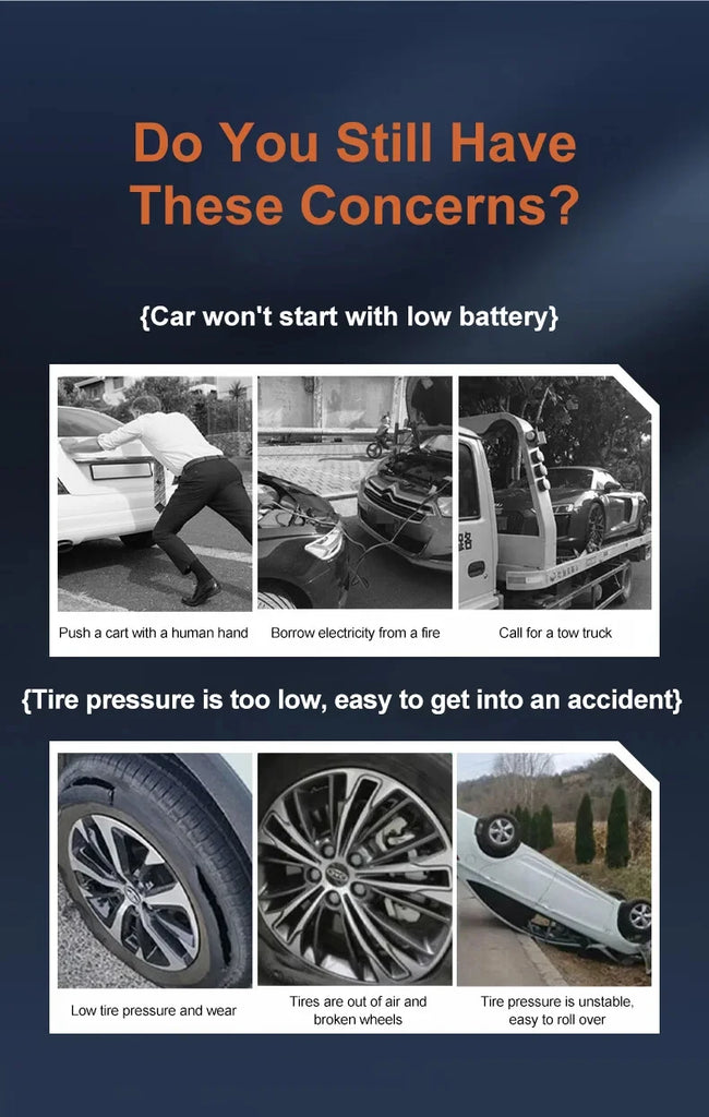 2 in 1 Car Jump Starter with Air Compressor Car Battery Emergency Boosters 1200A 12V Power Bank Portable Starting Device